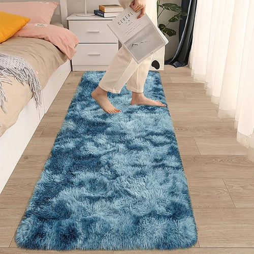 2x6 ft Soft Blue Runner Rugs for Bedroom Living Room Blue Fluffy Rug Plush Shag Carpet Non Slip Washable for Nursery Dorm Fuzzy Bedside Rug Runner for Kids Girls Room Home Decor
