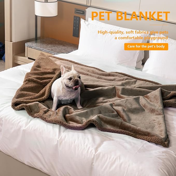 Maidewow Dark Blankets for Dogs Brown Pets Throw Blanket for Couch Reversible Pet Bed Cover Puppy Fluffy Jacquard Blankets Leakproof Sofa Couch Cover Cat Pet Mats for Warm Washable-Camel,M