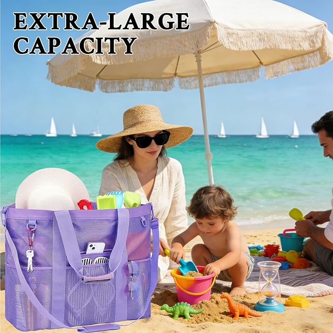 GYEUKHAM Mesh Beach Bag - Large Beach Tote Bag with Multiple Pockets for Family Beach Bag for Toys & Vacation Essentials