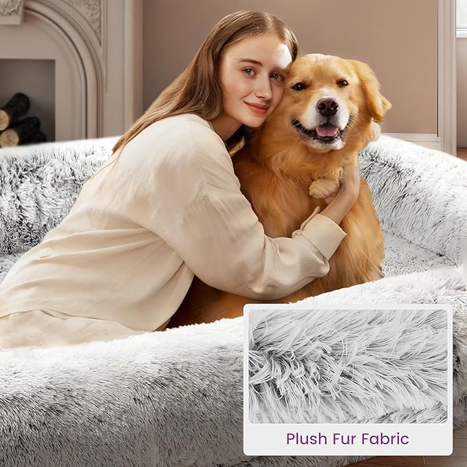 Murago Human Dog Bed for Adults, 43 x 10 x 75 Long Human Size Dog Bed, Removable Cover, Orthopedic Design, Light Grey