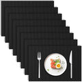 Blue Forest | Rectangular Faux Linen Placemats Set of 8 | Dual- Layered Thickened for Durability | Heat Resistant | Machine Washable | Wrinkle Free for Easy Care Indoor/Outdoor Use - Black