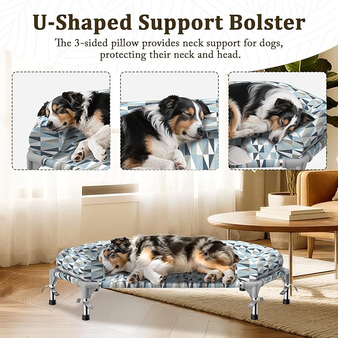 Pyowmgd Orthopedic Dog Bed - Beds Bolster,Cooling Elevated Dog Beds with Metal Frame,Raised Dogs Bed,Easy to Assemble,Up to 80 lbs,Medium