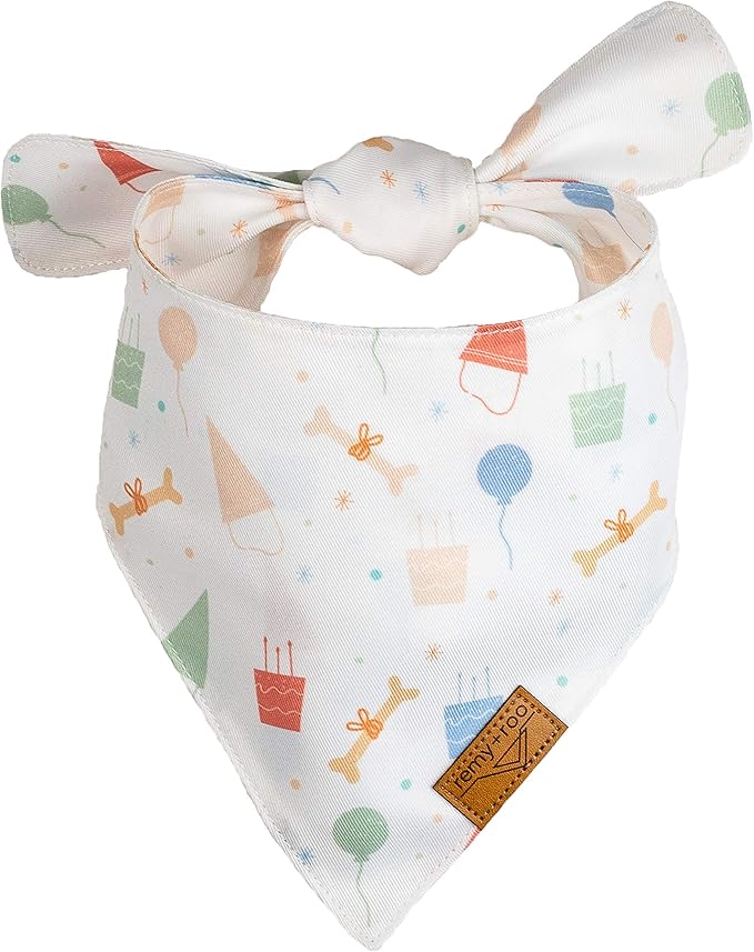 Remy+Roo Dog Bandanas - 2 Pack | Birthday Set | Premium Durable Fabric | Patented Shape | Adjustable Fit | Multiple Sizes Offered (Small)