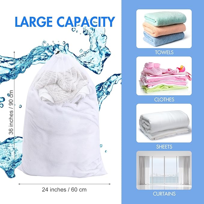 Berlune 30 Pack Large Mesh Laundry Bags, 24 x 36 Inch Bulk Wash Set with Drawstring for Commercial Use, Dorms, Vacation Rentals, Laundromats, Apartments & Facilities(White, Black, Gray)