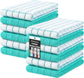 Homaxy Premium Cotton Kitchen Towels 16"x 28", Large Natural Ring Spun 390 GSM Dish Towels, Super Absorbent Terry Kitchen Hand Towels, Soft Tea Towels with Hanging Loop, Aqua Check Design, 12 Pack