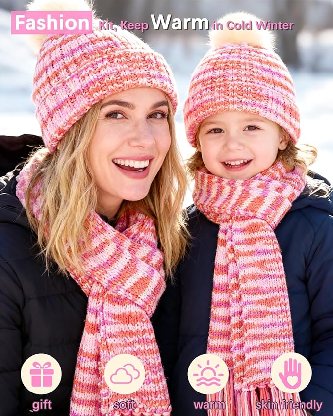 Katech Beginner Knitting Kit for Adults - Learn to Knit with Step-by-Step Instructions - Complete Hat, Scarf, Gloves Starter Kit（Colorful）