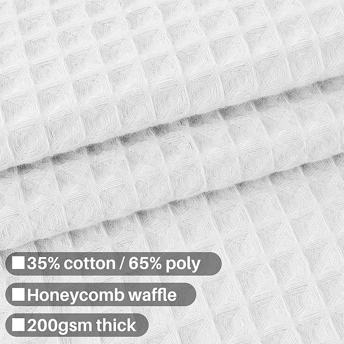 Barossa Design Fabric Shower Curtain Cotton Blend 96 Inch Extra Long, Honeycomb Waffle Weave, Hotel Luxury, Heavyweight, Spa, Washable, White, 72x96