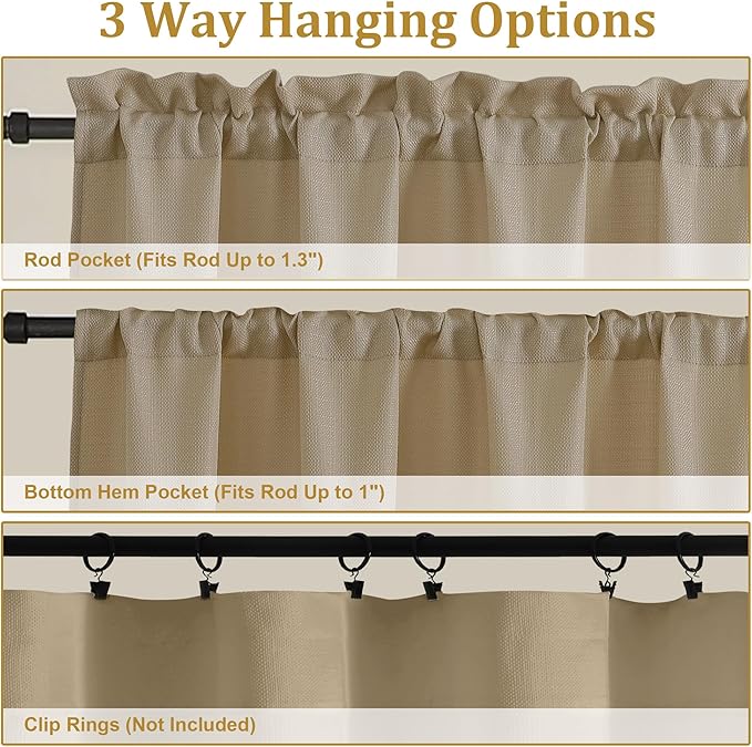 Lecloud Bessie Camel Curtains 72 Inches Long 2 Pcs, Rod Pockets Light Filtering Faux Linen Textured Living Room Curtains for Bedroom Decor, Window Drapes for Dining Room, Each Panel 40" W x 72" L