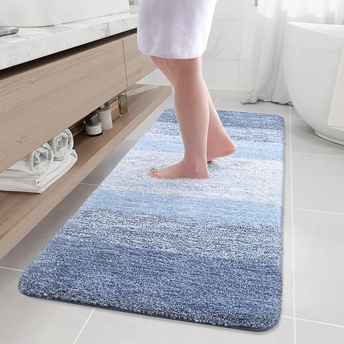 Arotive Microfiber Bathroom Rugs, Shaggy Soft and Absorbent Bath Rug, Non-Slip, Thick Plush Machine Washable Dry Bath Mats for Bathroom, Tub and Shower, 59x24, Light Blue, Rectangular
