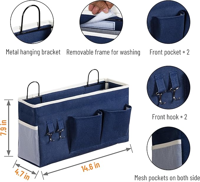 HZZTY BRNY 2pcs Large Wall Hanging Storage Bag, Door Closet Linen Fabric Pockets Organizer, Waterproof Multi Functional for Living Room Bedroom Bathroom Kitchen Office RV Camper with Hooks Navy