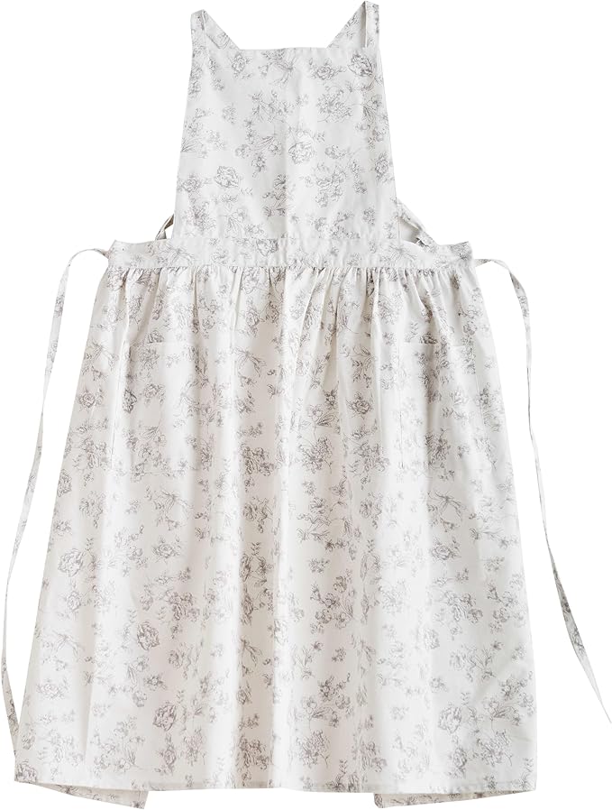Japanese apron Women-Cross Back Apron for Women with Pockets, Pinafore Aprons, Womens Cotton Linen Apron