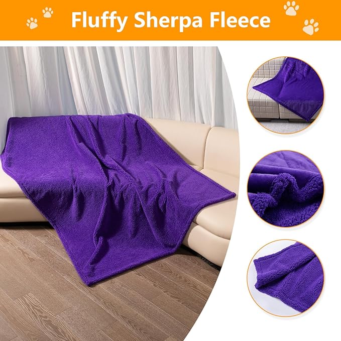 Maidewow Purple Waterproof Pet Calming Blanket for Dogs Fluffy Dog Bed Cover Puppy Pets Blankets Leakproof Sofa Couch Washable Cover Doggie Cat Fluffy Lavender Mats for Warm-Purple,L-65x57in