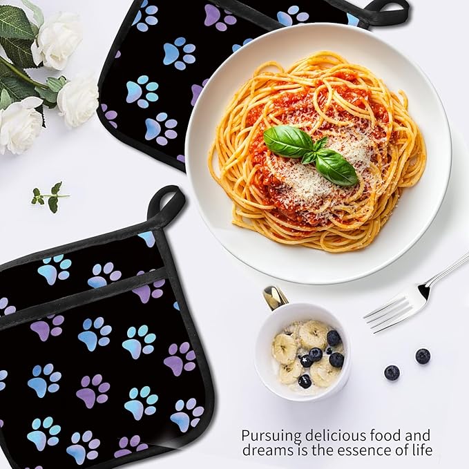 2 Pack Pot Holders for Kitchen Clearance, Cute Hot Pads, Funny Oven Pot Holders, Potholders Sets for Kitchen Heat Resistant Purple Cute Dog Paws