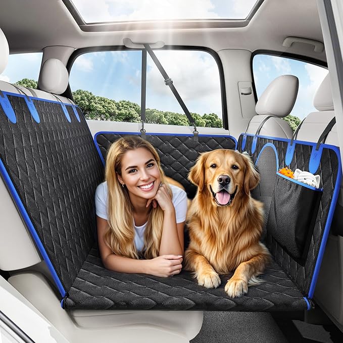 Tivray Back Seat Extender for Dogs, Dog Car Seat Cover for Back Seat Hard Bottom - Holds 330lbs Waterproof Back Seat Pet Cover for Dogs with Mesh Window & Pocket, Dog Hammock for Car, Small Truck, SUV