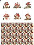 Christmas Cottage Patchwork Cotton Fabric Panel – 6 Designs (10"×10" inch Each) + Bonus Patchwork Sheet 29.5"×19.6" inch, 100% Cotton 140 GSM
