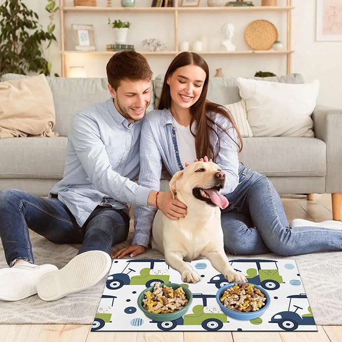 Eizlang Cartoon Golf Dog Cat Food Mat,12"x20" Inches Rapid Absorbent Pet Feeding Mat,Pets Placemat Water Bowl Mats with Rubber Backing,No Stains Cat Dog Feeding Mats Indoor,Pet Accessories Supplies