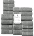 Villa Celestia 100% Cotton Bath Towel Set of 18-4 Bath Towels, 6 Hand Towels, 8 Wash Cloths, Sustainable, Soft, Highly Absorbent, Combed Cotton 18 Piece Set for Hotels, Spa, Bathroom, Dorm, Grey