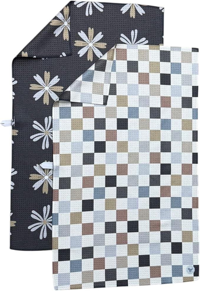 Desert Aqua 2 Pack || Double Sided|| Not Your Ordinary Kitchen Towels || Dish Towels || Quick Dry || Waffle Weave Microfiber || Designer Prints || Highly Absorbent || Hanging Hook (Multi-Checkered)