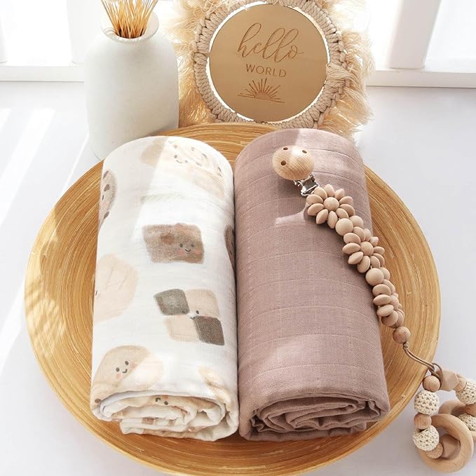 LifeTree Baby Swaddle Blankets Girls, Organic Muslin Swaddle Blankets Unisex Swaddling Wrap Receiving Blanket for Newborn, Organic Cotton, Large 47 x 47 inches, Bread and Brown