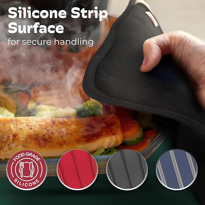 Big Red House - Silicone Pot Holders - Set of 2 Black - 10x3 - Heat Resistant to 536 F / 280 C Kitchen Protectors Hot Pans Baking Professional Grade Cooking Mitts