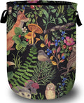Leaves Mushroom Flower Laundry Basket with Sturdy Handles, Fox Bird Owl Collapsible Oxford Cloth Laundry Hamper Organizer Basket for Bathroom Bedroom 15.7x20 Inch