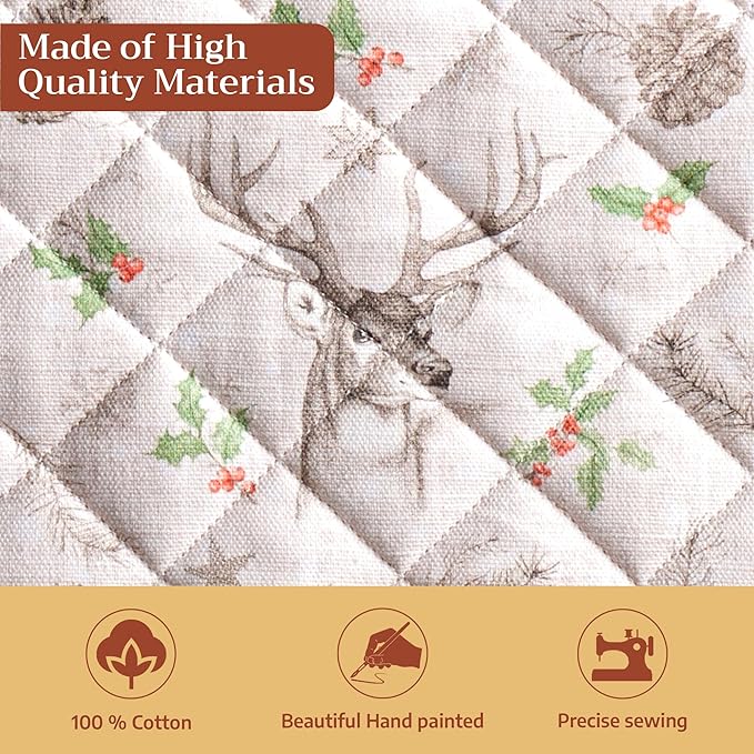 Maison d' Hermine Pot Holders Set 100% Cotton Heat Resistant Potholders 8" x 8" Hot Pads with Loop for Thanksgiving Christmas Decorations BBQ Baking Handling Hot Pans (Pack of 2, Christmas Dew)