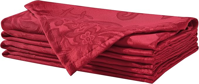 Newbridge Barcelona Damask Fabric Napkins, Set of 4, Red – No Iron, Soil Resistant Cloth Napkins for Dining, Parties and Holidays