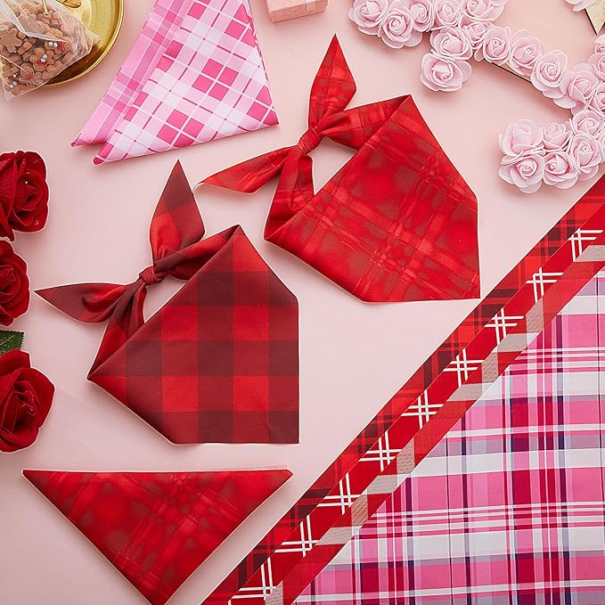 Abbylike 50 Pcs Valentines Day Plaid Dog Bandanas Bulk Pink Red Bandanas for Dogs Triangle Kerchief Bibs Scarf for Pet Romantic Costume Photo Props Accessories Pet Shops Groomers (31.5 x 21.7 x 21.7)
