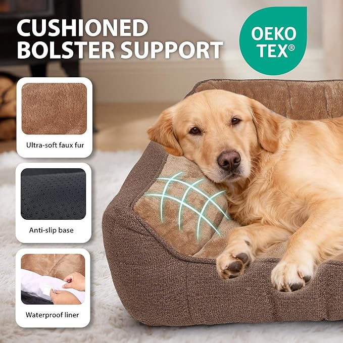 ZAKAPAWS Orthopedic Dog Bed for Extra Large Dogs - Waterproof Memory Foam Dog Couch Bed with Sides, Pet Beds with Washable Cover & Non-Slip Bottom, Brown, 48x35 Inch