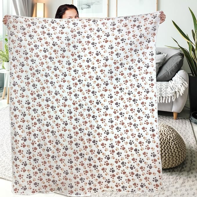 Dog Blankets for Large Dogs, 1 Pc Dog Blanket Washable, Soft Fluffy Flannel Pet Blanket Mat Cover for Bed Couch, Cute Print Puppy Blanket 60" x 50"
