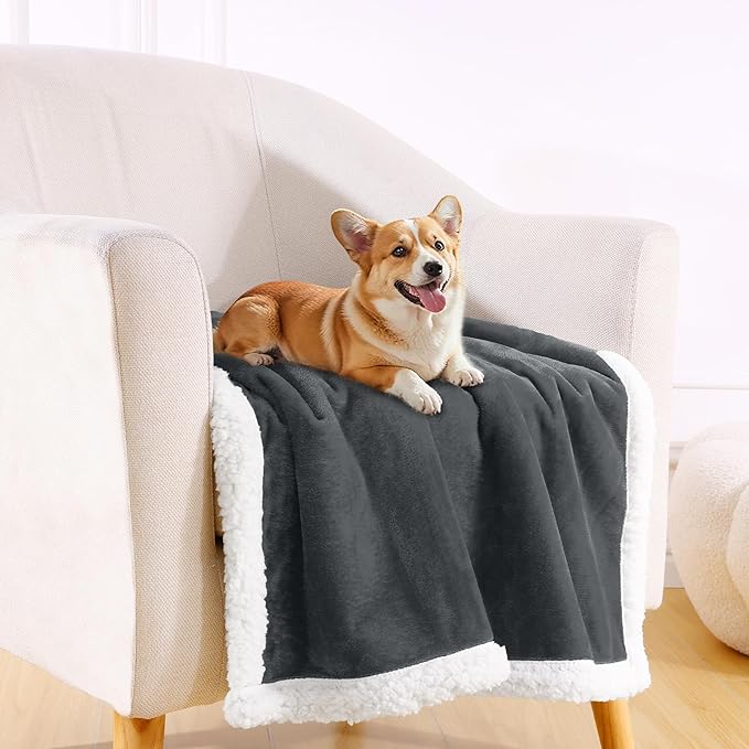 Smiry Waterproof Blanket Throw for Large Dogs, Soft Reversible Dog Blanket for Sofa Couch Bed, Washable Leakproof Sherpa Fleece Furniture Couch Protector(60"x80", Dark Grey/White)