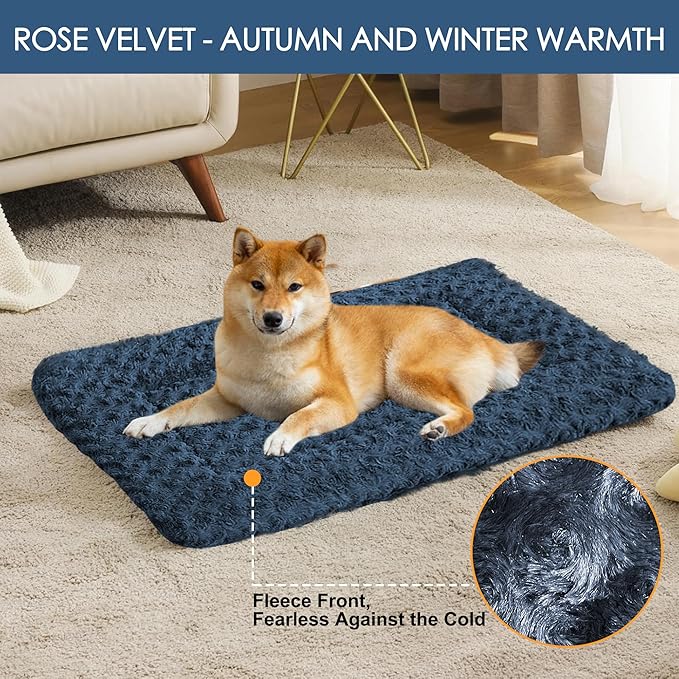 WITTOP Washable Dog Bed Plush Orthopedic Outdoor Crate Mat with Non-Slip Bottom,Luxe Soft Kennel Pad for Pets, Cozy Cage Cushion & Pet Sleeping Mattress Large Sized,Medium,Small Dogs,24 x 18 inch,Blue