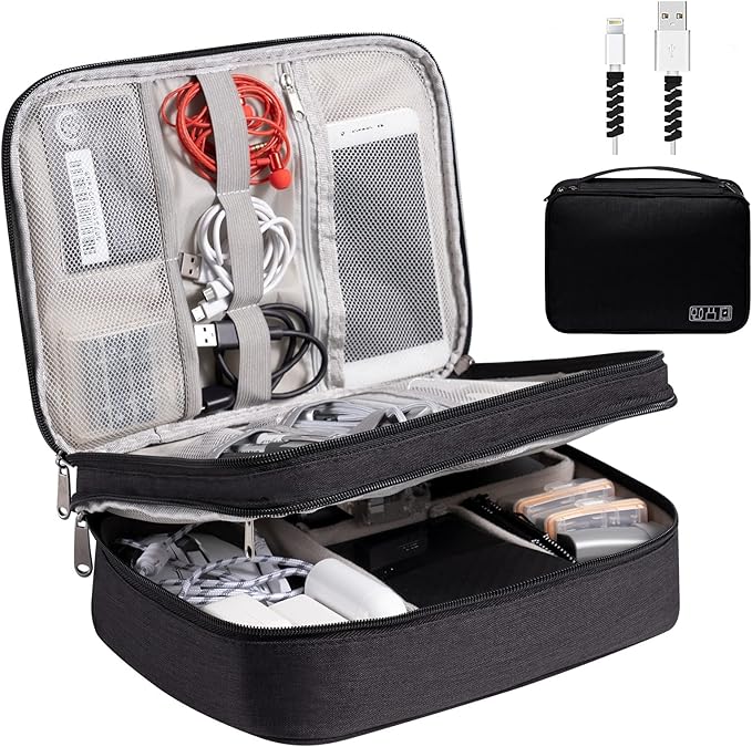 OrgaWise Electronics Organizer, Electronic Accessories Bag Travel Cable Organizer Three-Layer for iPad Mini, Kindle, Hard Drives, Cables, Chargers