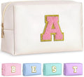 TOPEAST Gifts for Women Teen Girls - Birthday Gifts for 4 5 6 7 8 9 10 11 12 Year Old Girls, Initial Makeup Bag, Cosmetic Bag Travel Toiletry Pouch (White A)