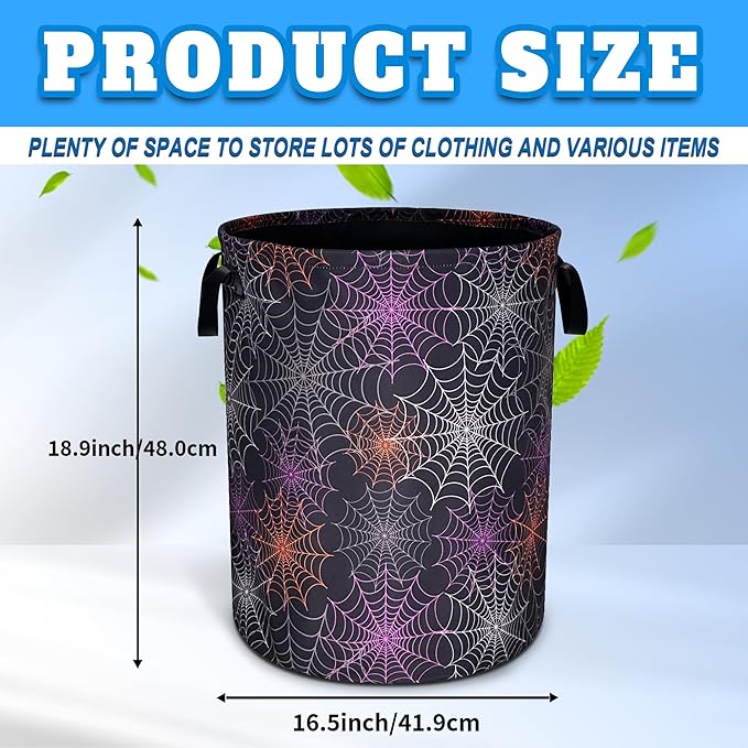 Spider Web Laundry Basket Gothic Print Oxford Cloth Laundry Hamper With Handle Foldable Portable Clothes Storage Basket 18.9 X 16.5 In Storage Bag For Laundry Room/Bathroom/Bedroom/Dormitories