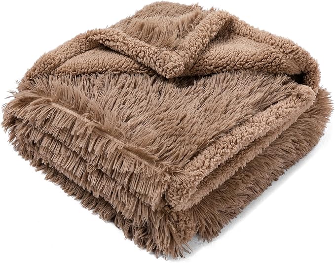 Wowchine Waterproof Dog Blanket Brown Fluffy Long Faux Fur Pet Throw Blankets 28x20in for Couch Love Bed Cover Washable(Brown,XS)