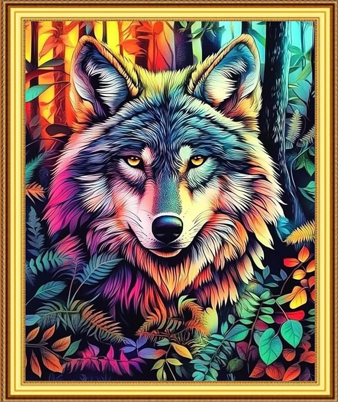 Foxnyart Stamped Cross Stitch Kits Full Range of Embroidery Needlework Starter Kits for Beginners Adults 11CT Embroidery Patterns Art Crafts DIY Needlepoint Kit-Forest Wolf King 16x20 inch