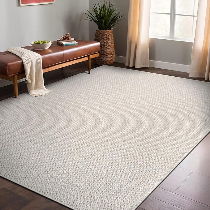 Easy Jute Rugs 5x7 White Color Living Room Indoor Outdoor Area Rug for Patio Farmhouse and Kitchen Rug High Traffic Easy to Clean Washable Solid Boho Woven Design Outside Carpet (5 x 7)