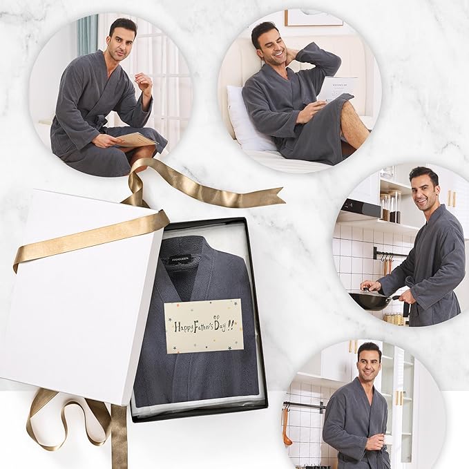 FashGudim Terry Cloth Robes for Men Big and Tall Short Mens Kimono Robe Super Absorbent Spa Bathrobe Calf Length With Pockets