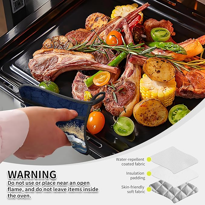 2 Pack Pot Holders for Kitchen Clearance, Cute Hot Pads, Funny Oven Pot Holders, Potholders Sets for Kitchen Heat Resistant Luxury Blue Marble