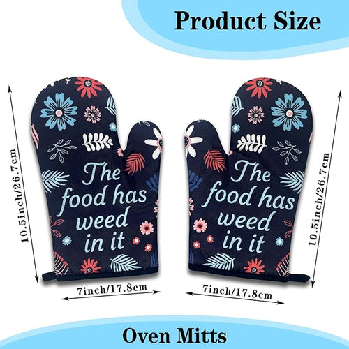 2 Pack Funny Weed Oven Mitts, The Food Has Weed in It, Heat Resistant Silicone Non-Slip Mitts, Kitchen Decor Gifts for Chef Baker, Christmas Birthday Gifts for Women Mom Wife Sister Friend