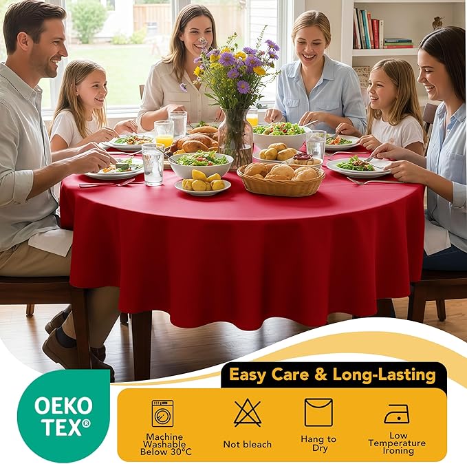 10-Pack Red Round Tablecloths, 70 Inches, Stain-Resistant Polyester for 3-4 Ft Round Tables - Washable Table Covers for Weddings, Banquets, Birthday Parties, Events