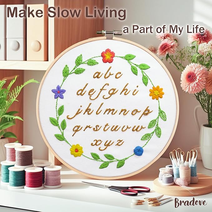 Bradove 3 Sets Alphabet Letter Practice Embroidery Kit for Beginners Adults Kids, Learn to Embroider Kit Adult Beginners