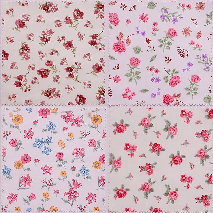 Hanjunzhao 42Pcs Layer Cakes 10 inch Squares for Quilting, Layer Cake Fabric for Quilting 10 inch, Pre-Cuts 10" Squares Cotton Fabric for Sewing, Patchwork, Crafts, and Home Decor - Spring Floral