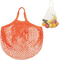 M METERXITY 1-Pack Cotton Mesh Bag, Reusable Washable Mesh Net String Grocery Bags, Reusable Produce Bags with Handle, Net Tote Bag for Fruits/Vegetables Shopping [Orange, Short Handle]