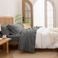 BESTOUCH Sheet Set 100% Washed Cotton Linen Feel Super Soft Comfortable Chic Lightweight 4 Pcs Home Bedding Set Solid Dark Grey Full
