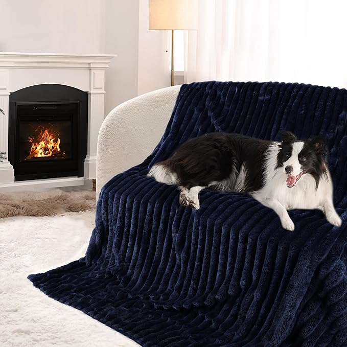 ZAKAPAWS Waterproof Dog Blanket, Soft Fleece Blanket for Couch Protector, Reversible Pet Blankets Furniture Protector Cover for Small Medium Large Dogs Cats (Navy, 60"x80")