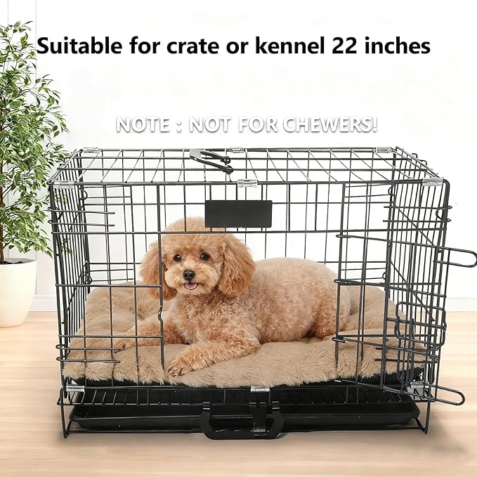 Small Dog Crate Pad 22 x 13 Washable Dog Beds for Extra Small Dogs, Fluffy Comfy Deluxe Plush XS Pet Bed for Kennel Soft Flat Puppy Kitten Cushion for Sleeping Anti-Slip,Light Brown