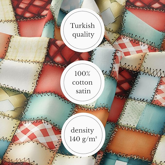 Soft Rustic Patchwork Cotton Fabric – Premium Turkish Printed Cotton 140 GSM, Pre-Cut 61 x 36.6 Inches, Quilting & Sewing Fabric for Crafts, Home Decor & DIY Projects