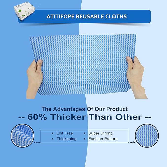 Atitifope Multi-Use Reusable Cloths - Heavy Duty Wipes for Kitchen, Bathroom & Car (50 Count (Pack of 2))